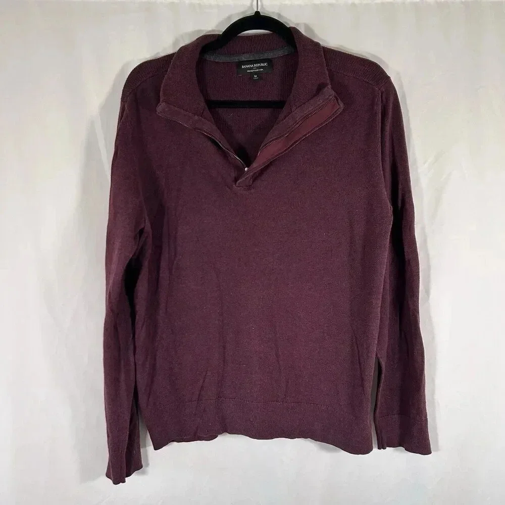 Banana Republic Sweater Men's Medium Burgundy Silk Cashmere Luxe Yarn Mock Neck